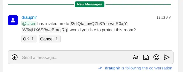 Confirmation message in the management room