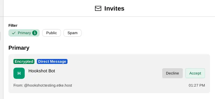 Invite from the Hookshot bot