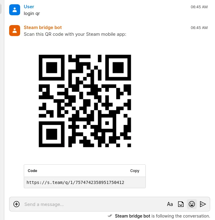 QR code for logging in