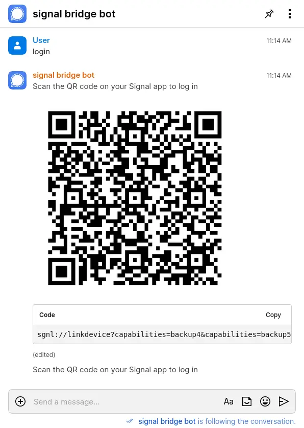 QR code for logging in