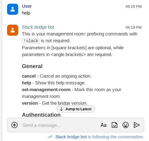The output returned after sending help