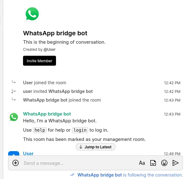 Confirmation message on the room
