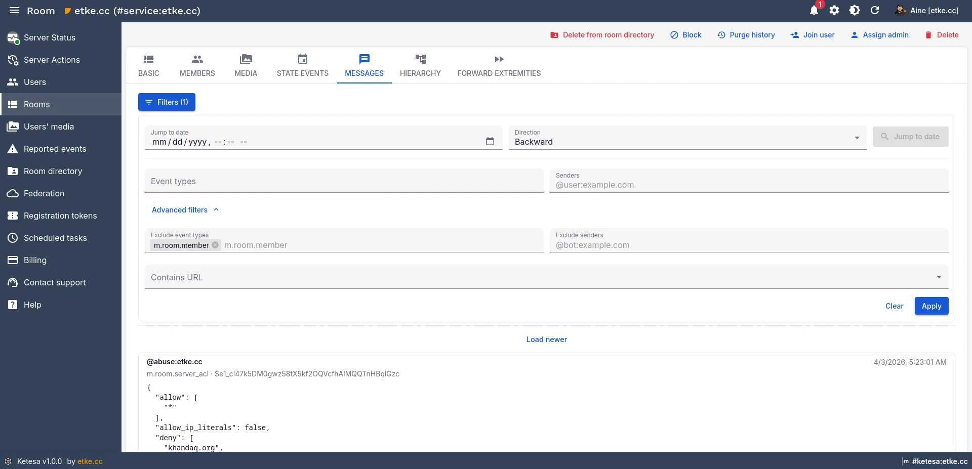 Ketesa Room Messages