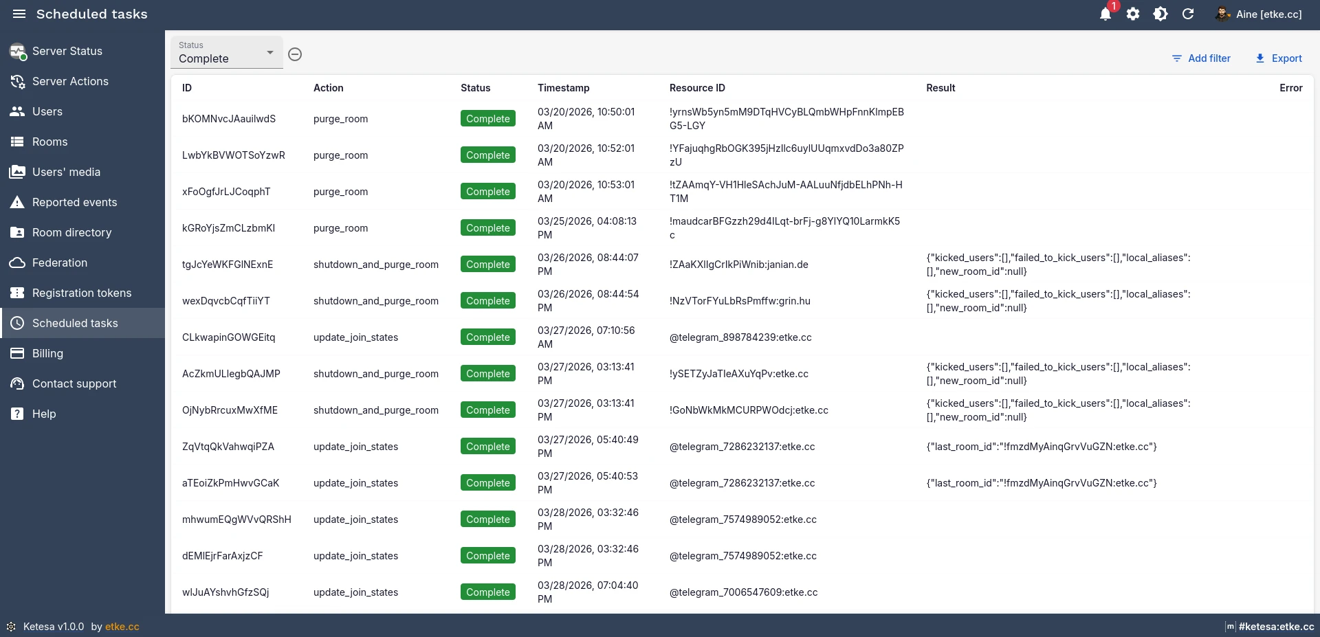 Ketesa Scheduled Tasks