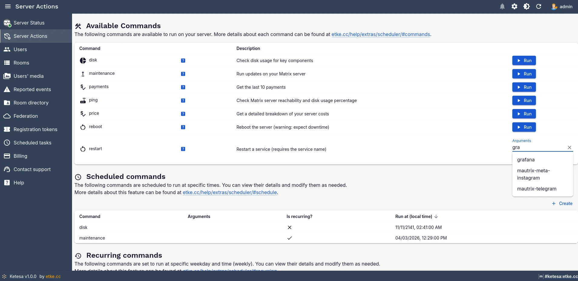Ketesa Server Actions Page
