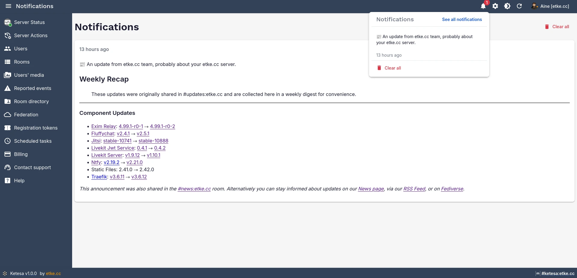 Ketesa Server Notifications