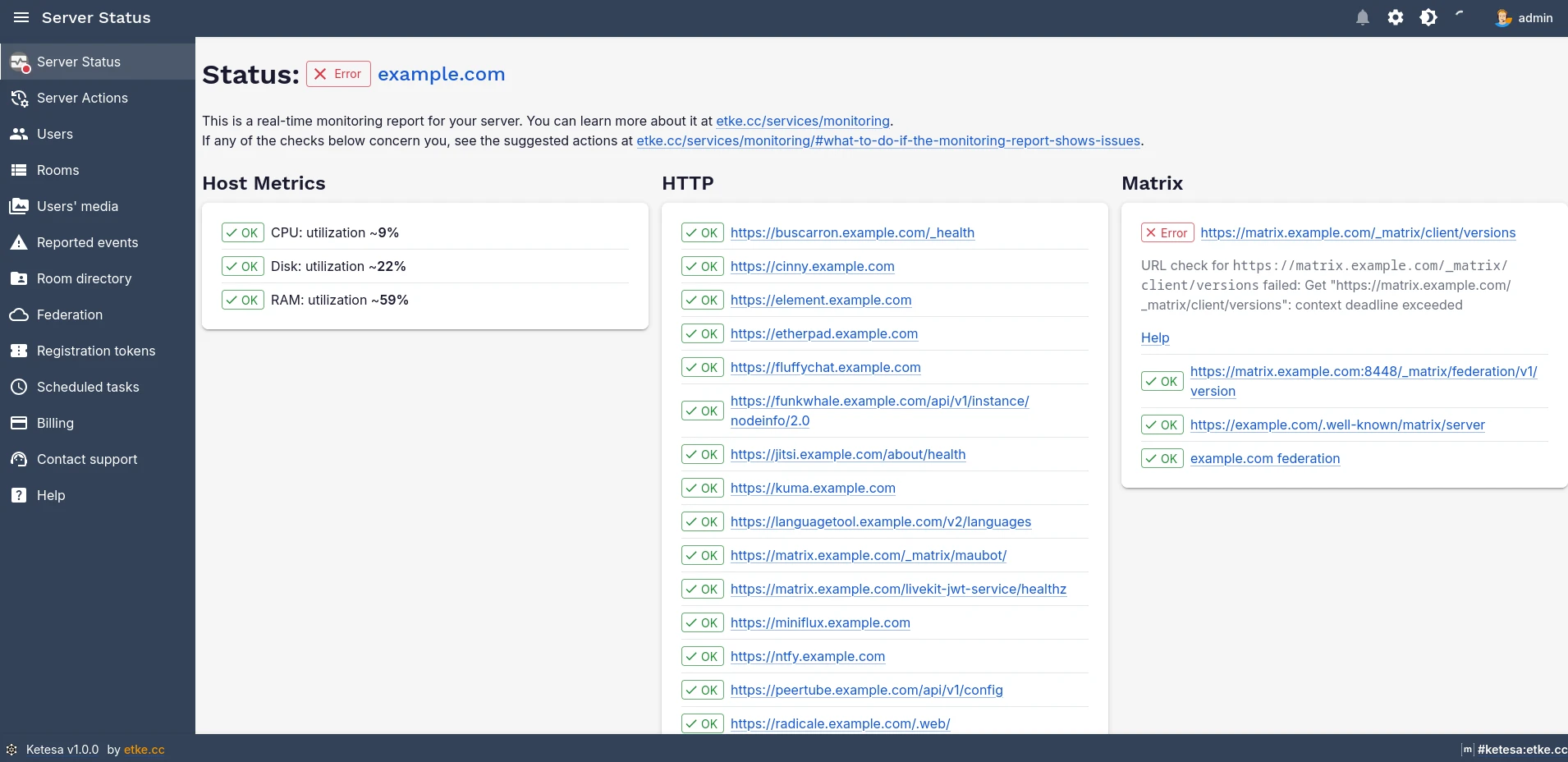 Ketesa Server Status Page