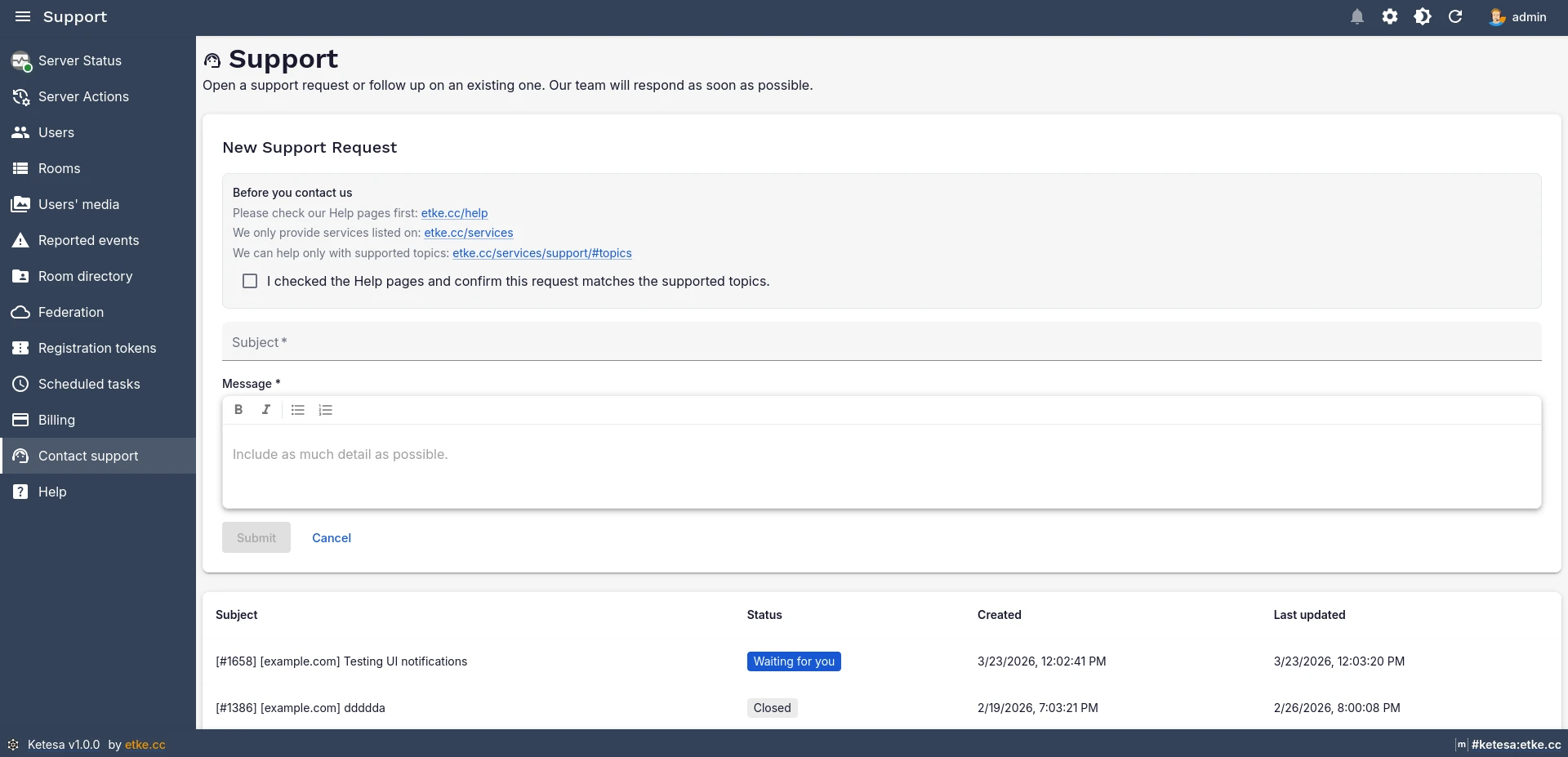Ketesa Support — Create Ticket