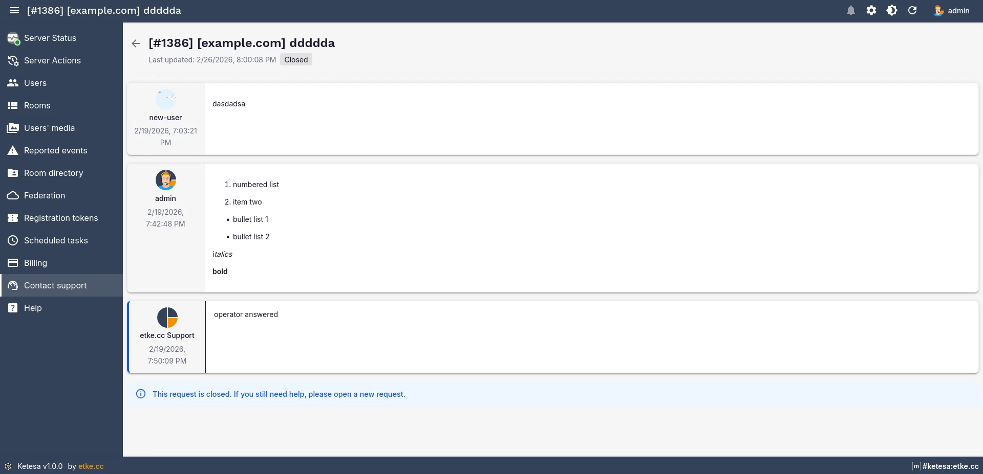 Ketesa Support — Closed Thread