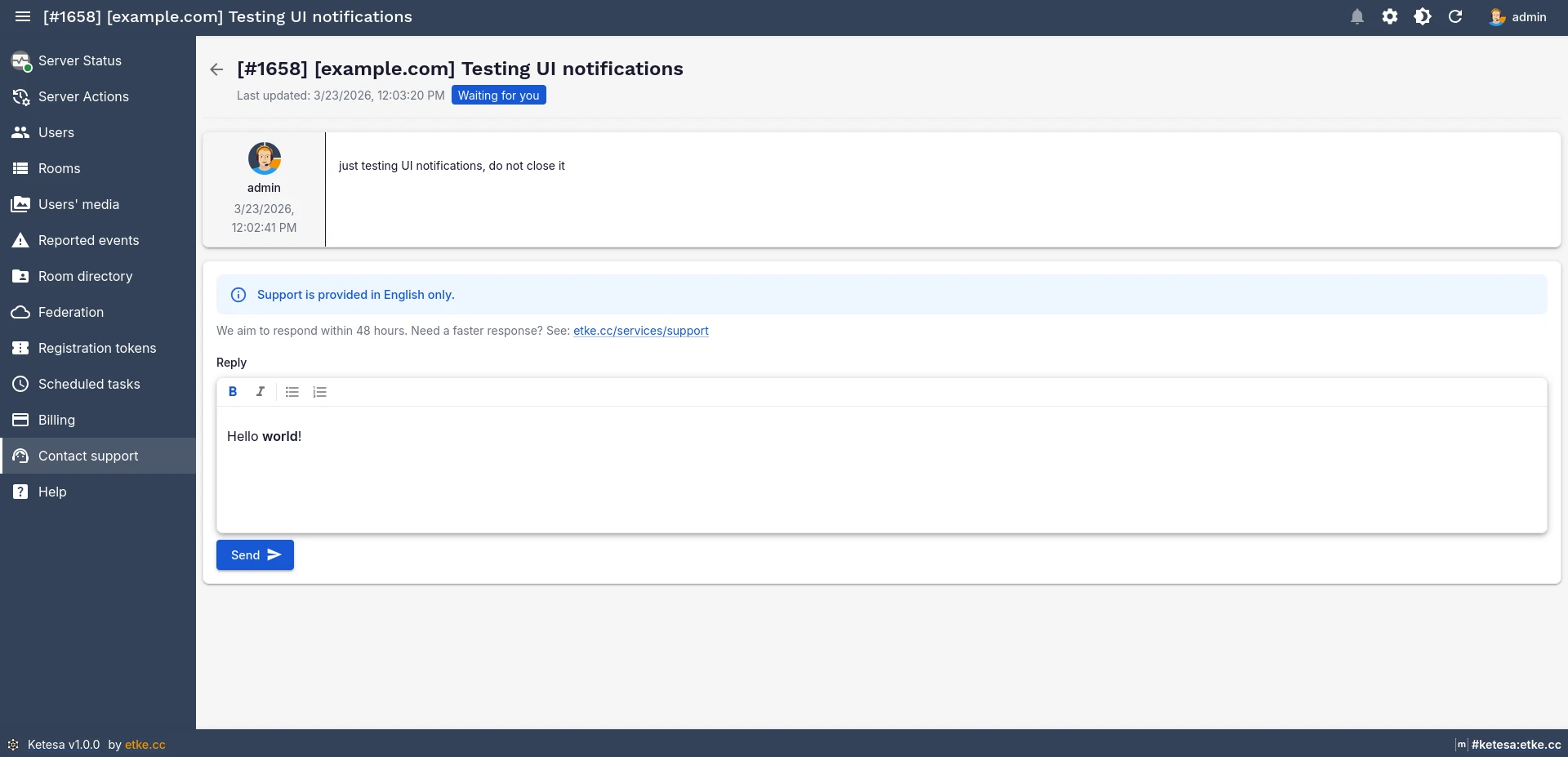 Ketesa Support — Open Thread