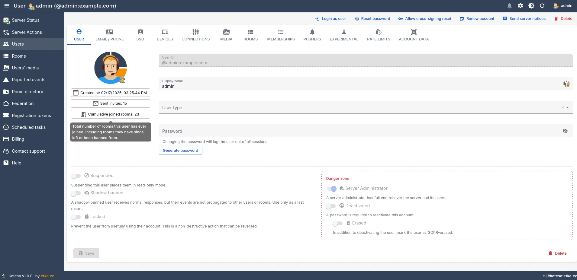 Ketesa User Edit Page
