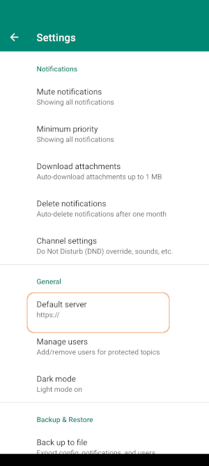 ntfy settings screen