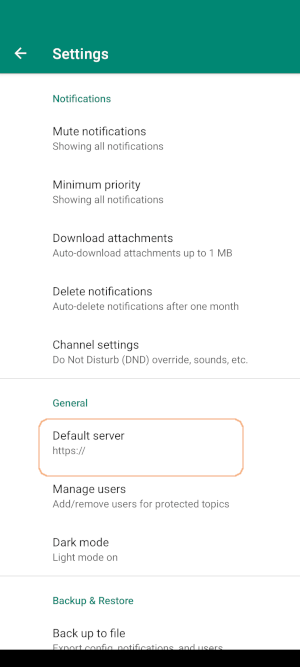 Ntfy Settings Screen