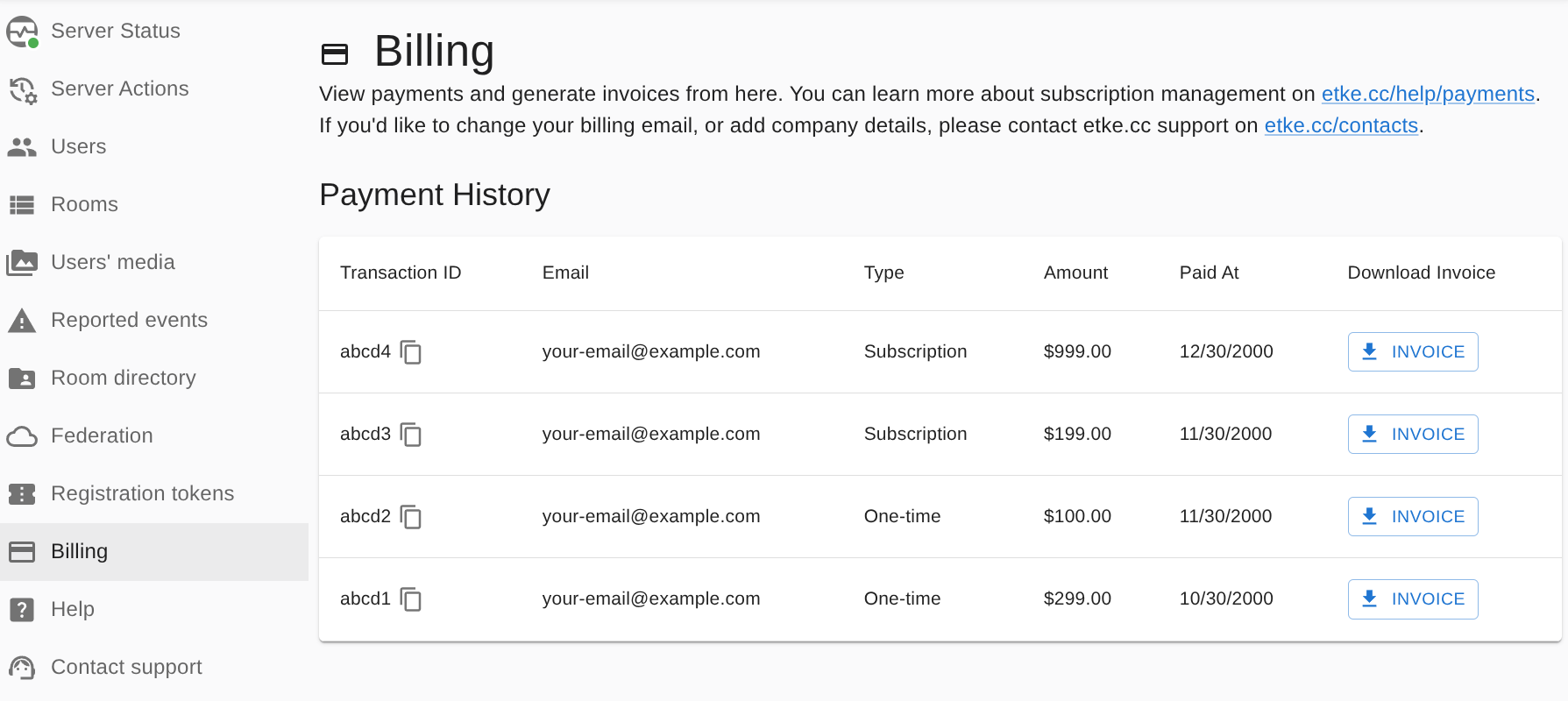 etke.cc exclusive: Billing Page