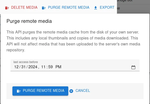 Synapse Admin Purge Remote Media Modal